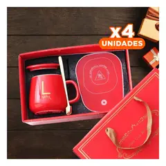 GENERICO - Pack4 Taza Calentadora para Bebidas en Escritorio Rojo Y+Regalo Sticker