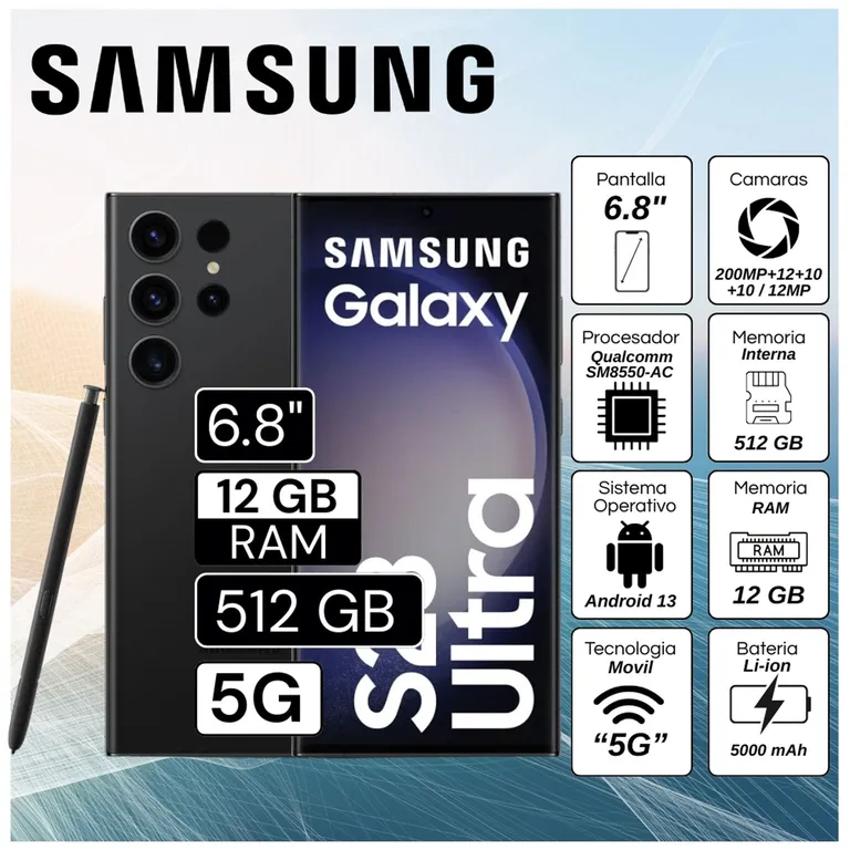 Celular Galaxy S23 Ultra 5G 6.8" Pulg. 12GB RAM 512GB Android 13 - Negro