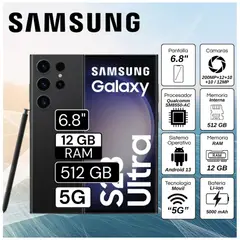 SAMSUNG - Celular Galaxy S23 Ultra 5G 6.8" Pulg. 12GB RAM 512GB Android 13 - Negro