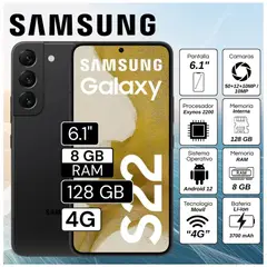 SAMSUNG - Celular Galaxy S22 6.1" Pulg. 8GB RAM 128GB Android 12 - Negro