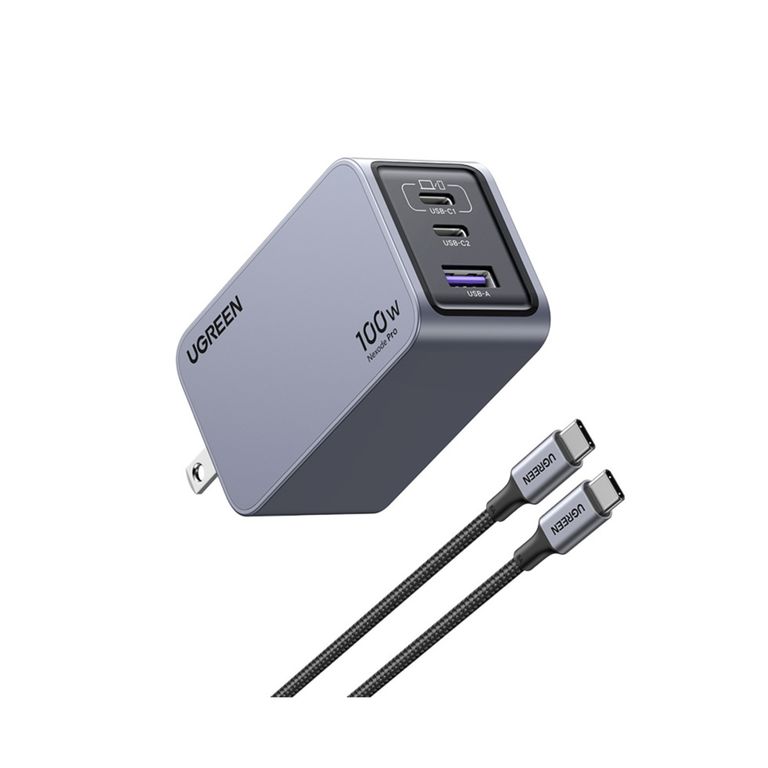 Cargador Carga Rápida 100W 3 Puertos Incluye Cable Tipo C Para iPhone Galaxy Airpods MacBook
