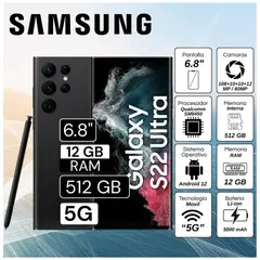 SAMSUNG - Celular Galaxy S22 Ultra 5G 6.8" Pulg. 12GB RAM 512GB Android 12 - Negro