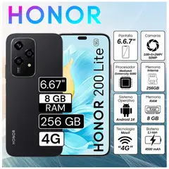 HONOR - Celular 200 Lite 8GB RAM 256GB 6.67" Pulg. Android 14 - Negro