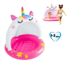 INTEX - Piscina Inflable Unicornio con Tapa Sol y Base Acolchada