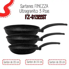 FINEZZA - Sartenes Ultragranito 3 Pzas ( 20cm/24cm/28cm) - FZ-G1322ST