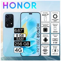 HONOR - Celular 200 Lite 8GB RAM 256GB 6.67" Pulg. Android 14 - Starry Blue
