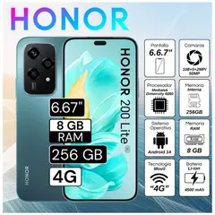 HONOR - Celular 200 Lite 8GB RAM 256GB 6.67" Pulg. Android 14 - Cyan Lake