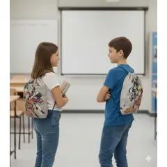 GENERICO - Bolsa de Aseo Escolar Impermeable con Bolsillo de Ninjas Crema