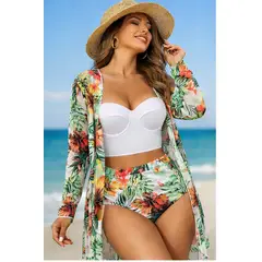 GENERICO - Set Bikini Tropical con Kimono