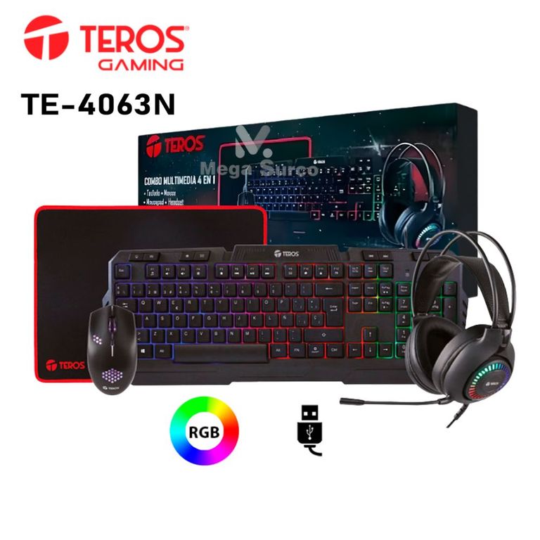 COMBO TECLADO Y MOUSE + AUDIFONO Y PAD MOUSE TE-4063N
