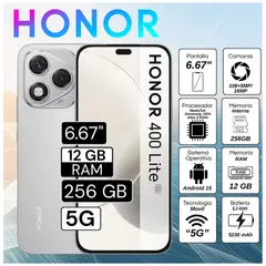 HONOR - Celular 400 Lite 5G 12GB RAM 256GB 6.67" Pulg. Android 15 - Plateado