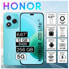 HONOR - Celular 400 Lite 5G 12GB RAM 256GB 6.67" Pulg. Android 15 - Verde