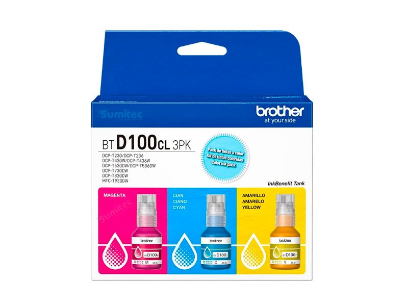 TINTA TRI-PACK BTD100CL 3PK COLOR P T430DW T530DW T730DW T830DW T930DW