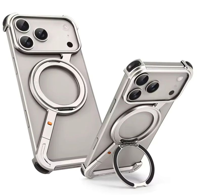 Funda De Titanio para iPhone 17 Pro Max Soporte giratorio de 360 - Titanio
