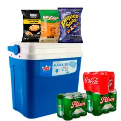 PILSEN - Cerveza six Pack Lata 473 mL + Cooler 35L + Snack + Coca Cola