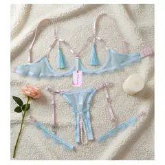 GENERICO - LENCERIA SET PORTALIGAS SIEMPRE LISTA CELESTE M