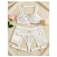 GENERICO - LENCERIA SET PORTALIGAS BLANCO TALLA L