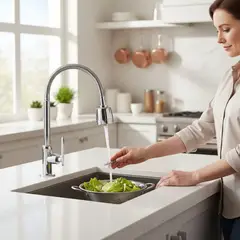 APACHE - Grifo Llave al Mueble Cromado Pesado de Cocina Agua Fría Cuello Flexible