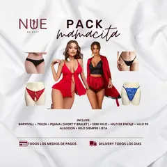 GENERICO - PACK 8 PRENDAS, PIJAMA / BABYDOLL Y TRUZAS TALLAS S M L ROJO NEGRO