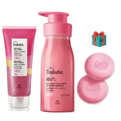 NATURA - Gel exfoliante + crema + 2 jabones acerola e hibisco tododia