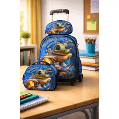 GENERICO - Mochila con Ruedas 3 en 1 Bombardero Cocodrilo (Tralalero) – Incluye Lonchera y Cartuchera