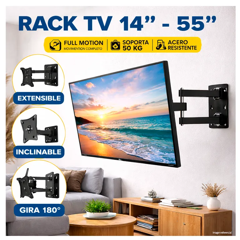 Rack TV 14” a 55” Full Motion VESA Inclinable Extensible Soporta 50Kg