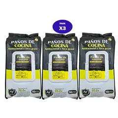 GENERICO - PACK X3 QUITA GRASA DESINFECTA COCINA 50 PAÑITOS