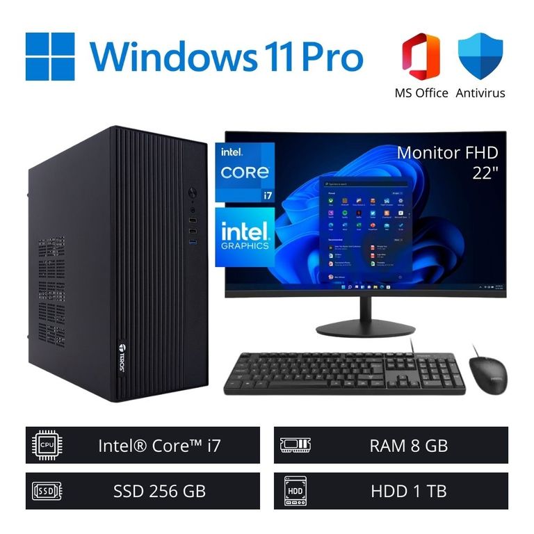 Computadora PC Core i7 3,80 GHz 8GB RAM 256GB SSD 1TB HDD + Monitor 22" FHD