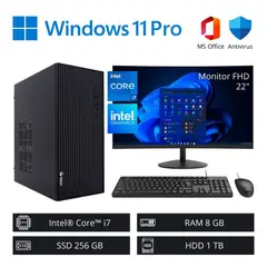 INTEL - Computadora PC Core i7 3,80 GHz 8GB RAM 256GB SSD 1TB HDD + Monitor 22" FHD