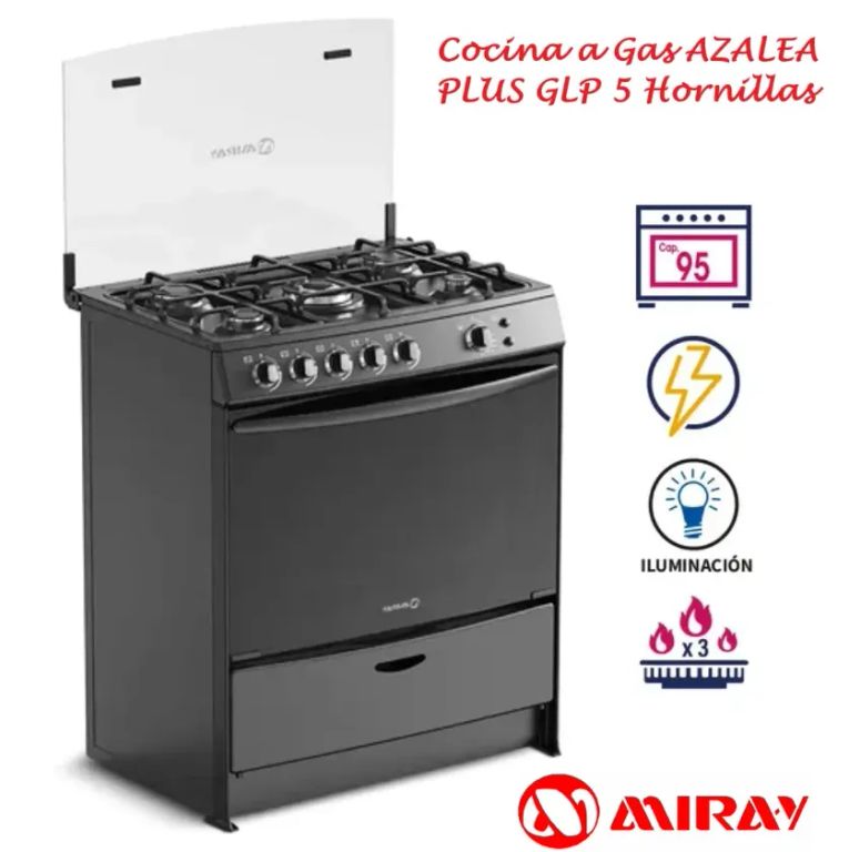 Cocina a Gas AZALEA PLUS GLP 5 Hornillas – Negro