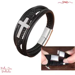 GENERICO - Pulsera de cuero trenzada para hombre