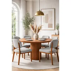 STIL NOVO - JUEGO DE COMEDOR NATURAL 6 SILLAS NICOLAS PLOMO PLATA