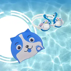 ROHS - Pack Gorro Azul + Lentes de Natación Con Diseño de Cisne Para Niños