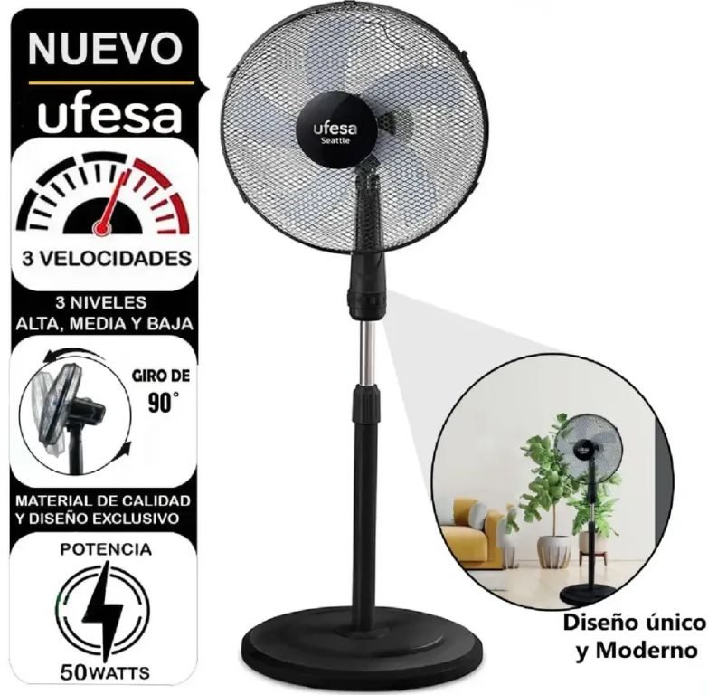 Ventilador de Pedestal Seattle 16” 50W - Negro