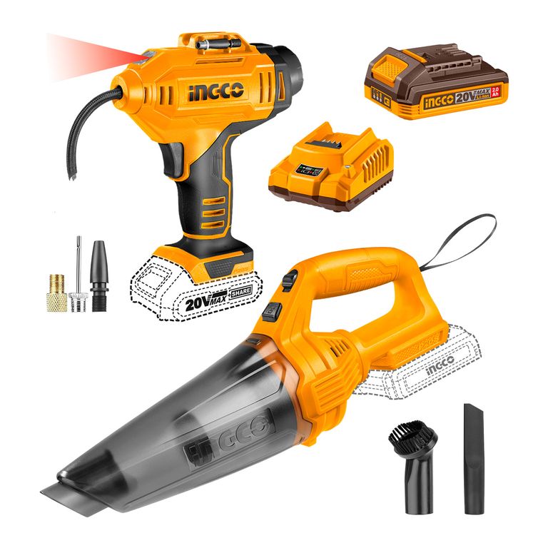 Aspiradora 20v Inalámbrico 0.5l + Inflador Compresor 150 Psi Naranja Claro