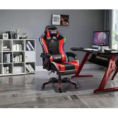 GENERICO - Silla Gamer Con Luz Rgb Reposapiés Altavoces Y Masajeador Lumbar Reclinable