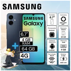 SAMSUNG - Celular Galaxy A06 4GB RAM 128GB 6.7" Pulg. - Negro + Regalo