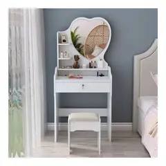 GENERICO - Tocador de Maquillaje Con Espejo Con Taburete Para Dormitorio Blanco II