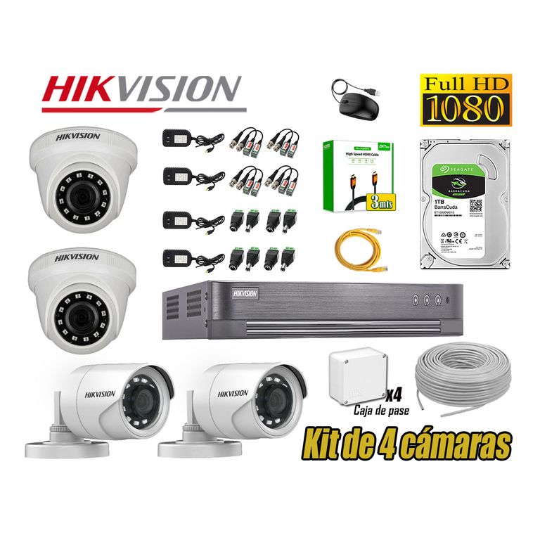 Kit 4 Cámaras de Seguridad 1080P Full Hd Disco 1TB HDMI 3M