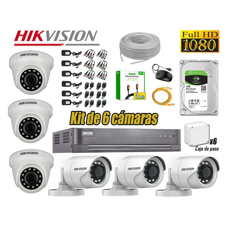 Kit 6 Cámaras de Seguridad 1080P Full Hd Disco 1TB HDMI 3M
