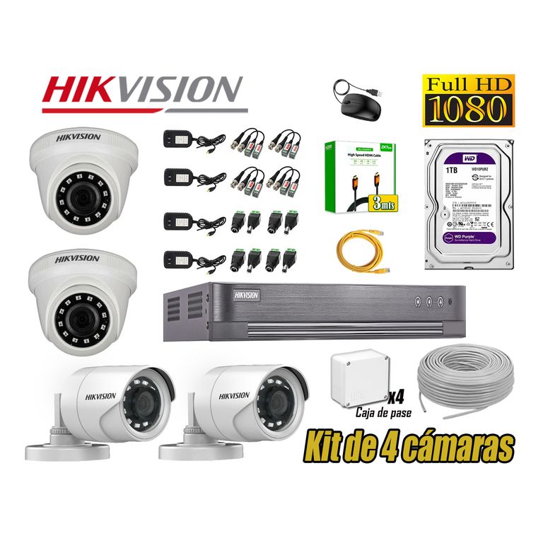 Kit 4 Cámaras de Seguridad Full Hd 1080P HDMI 3M Disco 1TB WD