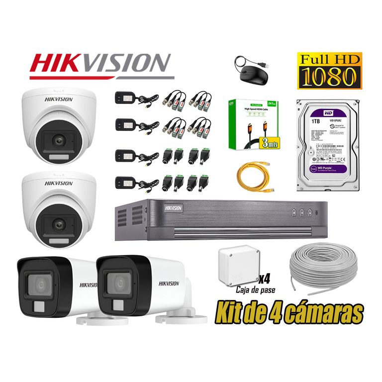 Cámara Seguridad Kit 4 Full HD Audio Incorporado HDMI 3M Disco 1TB WD
