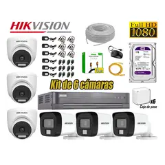 Hikvision - Cámara Seguridad Kit 6 Full HD Audio Incorporado HDMI 3M Disco 1TB WD