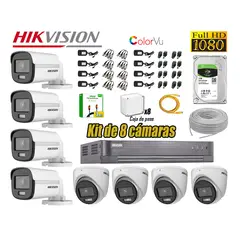 HIKVISION - Kit de 8 Cámaras Full Hd Noche Color Vu Audio Incorporado Disco 1TB HDMI 3M