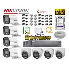HIKVISION - Kit de 8 Cámaras Full Hd Noche Color Vu Audio Incorporado HDMI 3M Disco 1TB WD
