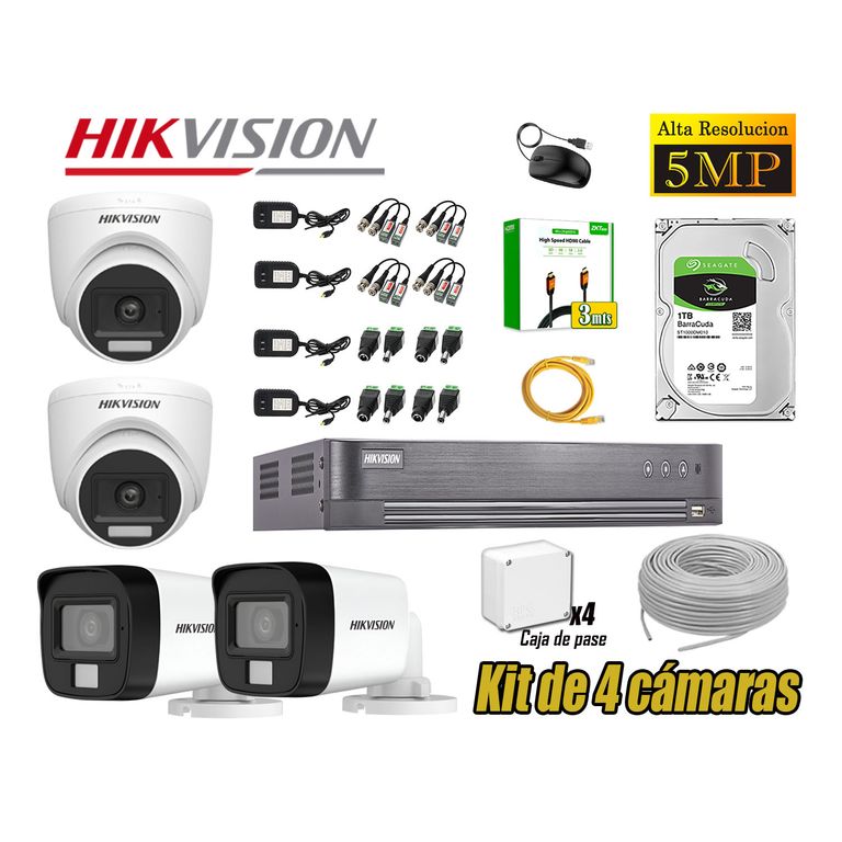 Cámara Seguridad Kit 4 5MP 3K Audio Incorporado Disco 1TB HDMI 3M