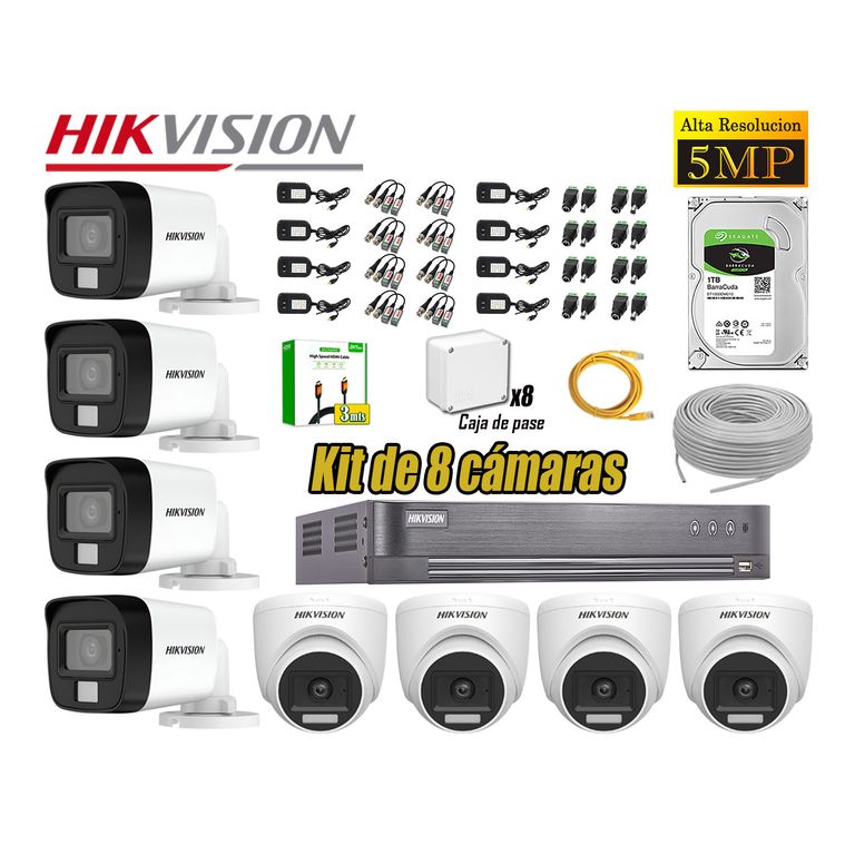 Cámara Seguridad Kit 8 5MP 3K Audio Incorporado Disco 1TB HDMI 3M