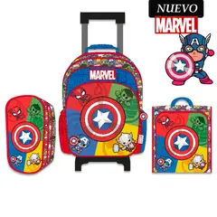 MARVEL - Set de Mochila con Ruedas Lonchera y Cartuchera A4