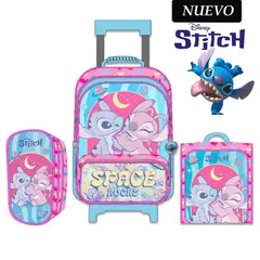DISNEY CLASICOS - Set de Mochila con Ruedas Oficio Lonchera y Cartuchera STITCH