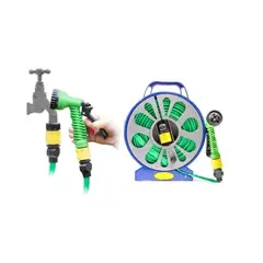 GENERICO - Manguera de Jardín Expandible de 15 Metros con Carrete y Pistola Rociadora.